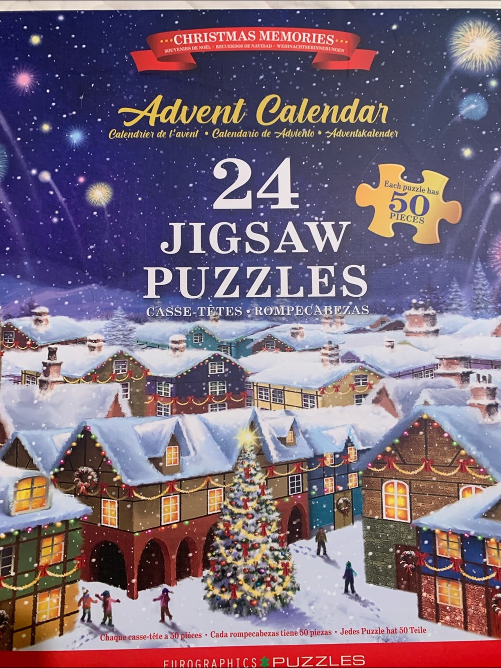 Advent Calendar 24 Jigsaw Puzzles - Holiday Village Scene (Blue)